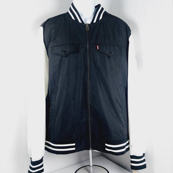 Levi's Men's Black White Colorblock Raglan Sleeve Varsity Jacket Size XL - Picture 2 of 14